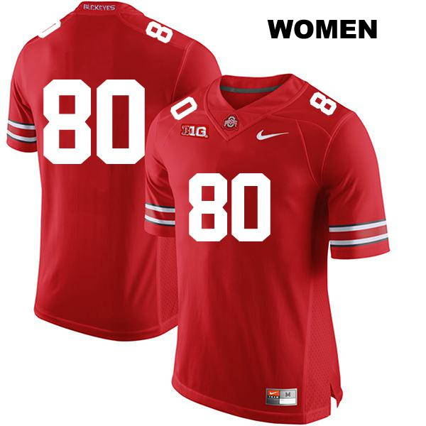 no. 80 Blaize Exline Authentic Ohio State Buckeyes Stitched Red Womens College Football Jersey - No Name
