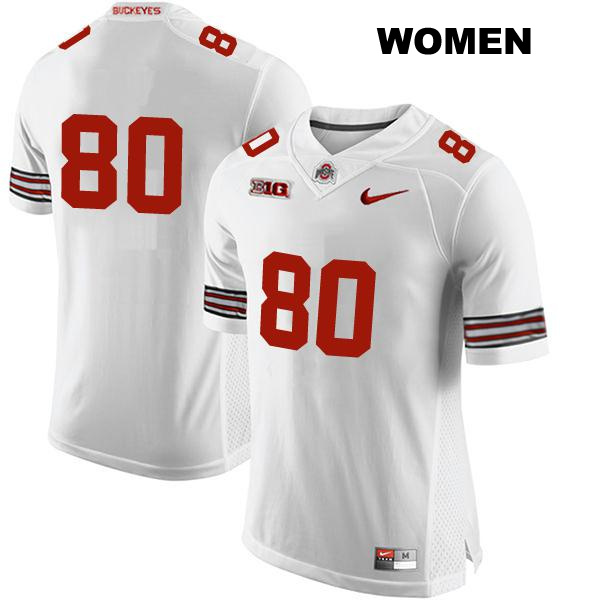 no. 80 Blaize Exline Authentic Ohio State Buckeyes White Stitched Womens College Football Jersey - No Name