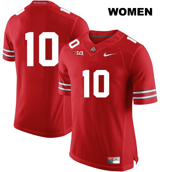 no. 10 Denzel Burke Authentic Ohio State Buckeyes Stitched Red Womens College Football Jersey - No Name