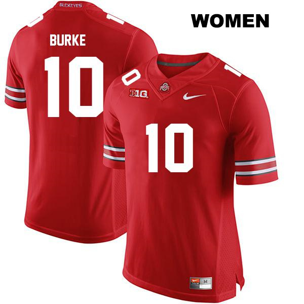 no. 10 Denzel Burke Authentic Stitched Ohio State Buckeyes Red Womens College Football Jersey