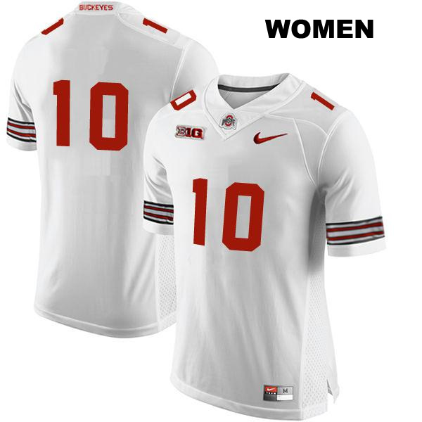 no. 10 Denzel Burke Authentic Stitched Ohio State Buckeyes White Womens College Football Jersey - No Name