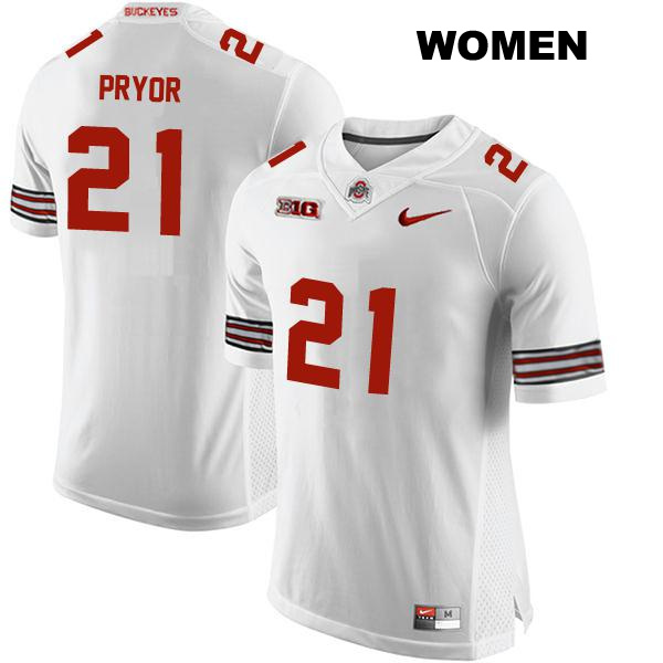 no. 21 Stitched Evan Pryor Authentic Ohio State Buckeyes White Womens College Football Jersey