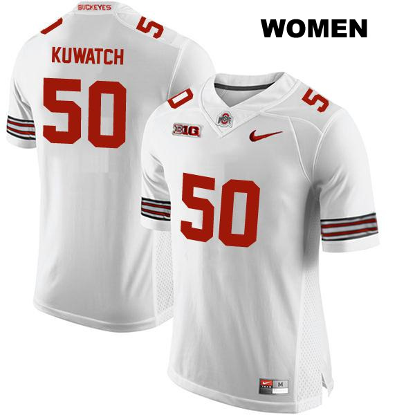 no. 50 Jackson Kuwatch Authentic Ohio State Buckeyes White Stitched Womens College Football Jersey