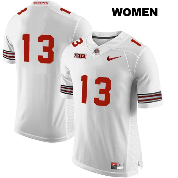 Stitched no. 13 Kaleb Brown Authentic Ohio State Buckeyes White Womens College Football Jersey - No Name