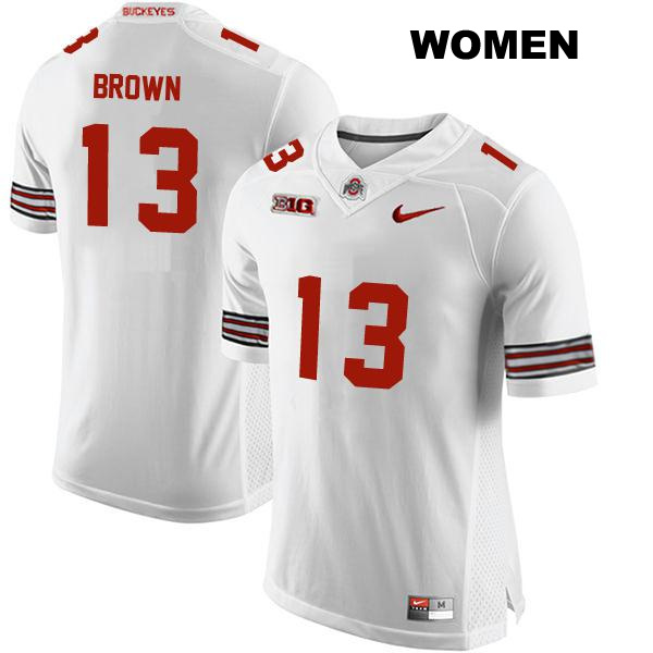 Stitched no. 13 Kaleb Brown Authentic Ohio State Buckeyes White Womens College Football Jersey