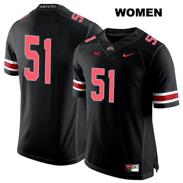 no. 51 Michael Hall Jr Authentic Ohio State Buckeyes Stitched Black Womens College Football Jersey - No Name