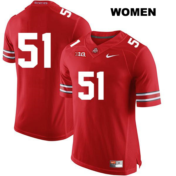 no. 51 Michael Hall Jr Authentic Ohio State Buckeyes Stitched Red Womens College Football Jersey - No Name