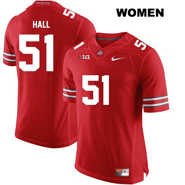 no. 51 Michael Hall Jr Authentic Stitched Ohio State Buckeyes Red Womens College Football Jersey