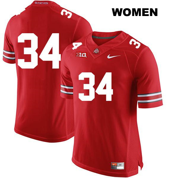 Stitched no. 34 Mitch Rossi Authentic Ohio State Buckeyes Red Womens College Football Jersey - No Name