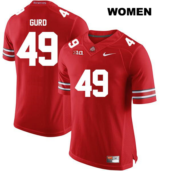 no. 49 Patrick Gurd Authentic Ohio State Buckeyes Red Stitched Womens College Football Jersey
