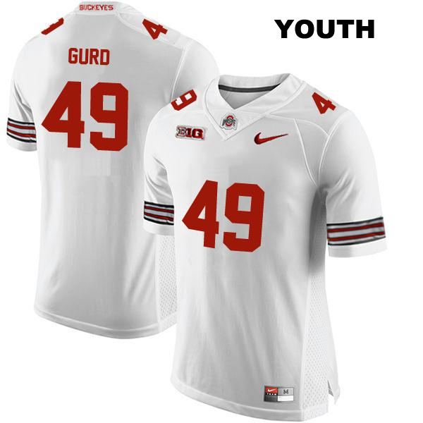 Stitched no. 49 Patrick Gurd Authentic Ohio State Buckeyes White Youth College Football Jersey