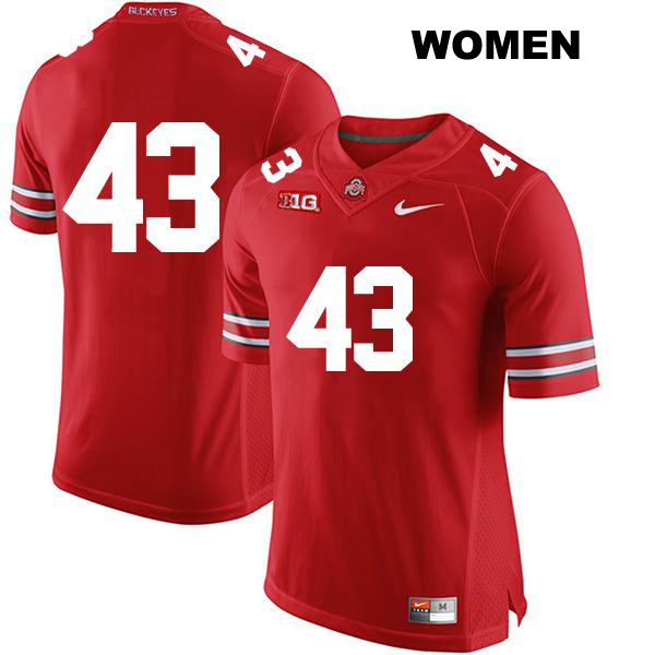 Stitched no. 43 Riordin Stauffer Authentic Ohio State Buckeyes Red Womens College Football Jersey - No Name